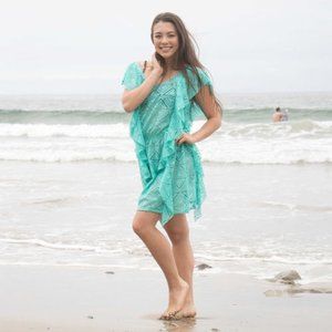 Crochet Swimsuit Cover Up Beach Dress Teal S/M